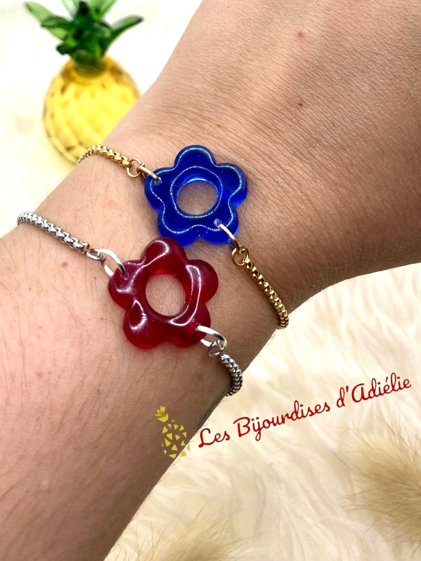 LILA - Fleurs unies - Création Bracelet réglable