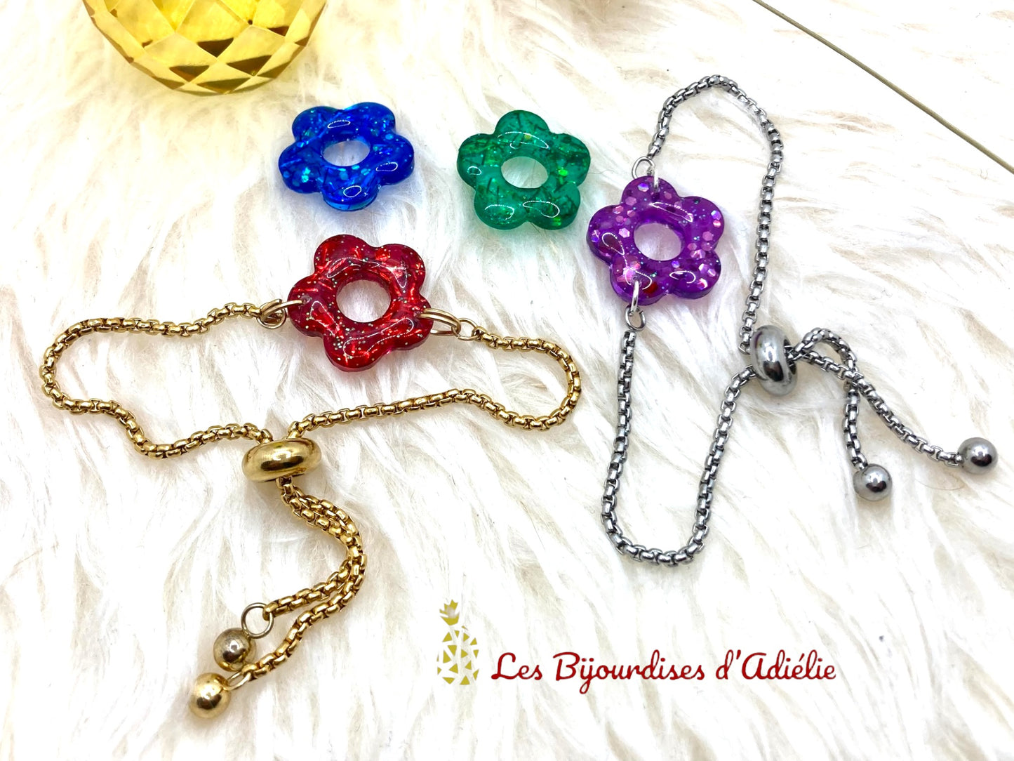 LILA - Fleurs pailletées - Création Bracelet réglable